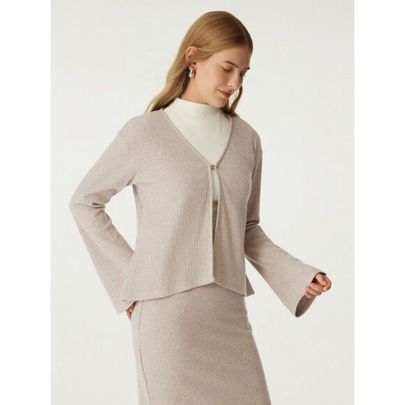 NEW Ogl Move Chestnut Brown Flared Sleeve V-Neck Cardigan Size XL Super Soft - Picture 2 of 8